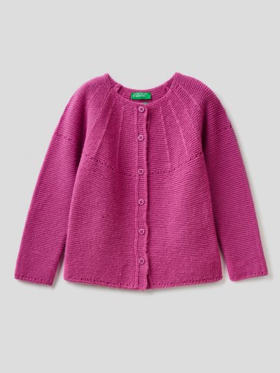 Kids' Benetton Perforated Details Cardigan Cyclamen | NZ291714