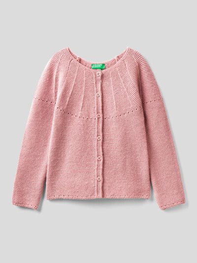 Kids' Benetton Perforated Details Cardigan Mauve | NZ591117