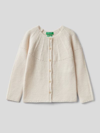 Kids' Benetton Perforated Details Cardigan Creamy White | NZ745445