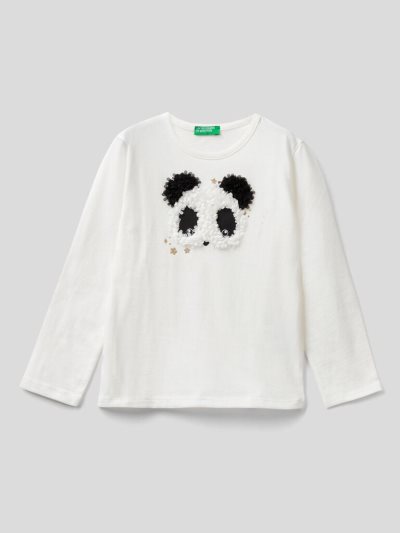 Kids' Benetton Petal Look Applique Long Sleeve T-shirts Creamy White | NZ627261