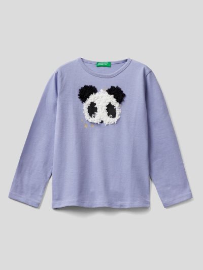 Kids' Benetton Petal Look Applique Long Sleeve T-shirts Lilac | NZ933527