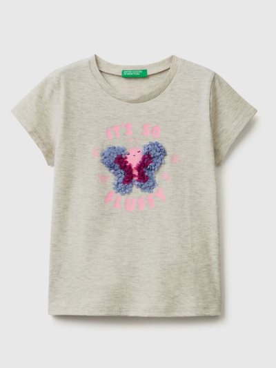 Kids' Benetton Petal Look Applique Short Sleeve T-shirts Light Grey | NZ255658