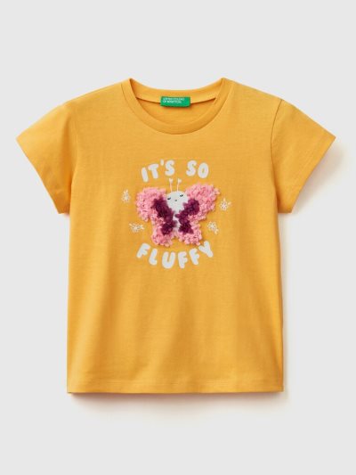 Kids' Benetton Petal Look Applique Short Sleeve T-shirts Yellow | NZ473200