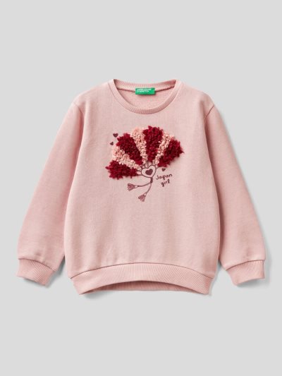 Kids' Benetton Petal Look Applique Sweatshirt Soft Pink | NZ120482