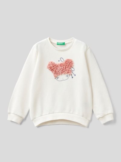 Kids' Benetton Petal Look Applique Sweatshirt Creamy White | NZ259054