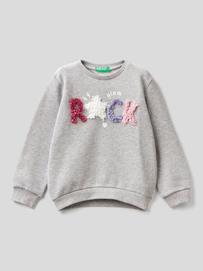 Kids' Benetton Petal Look Applique Sweatshirt Grey | NZ649519