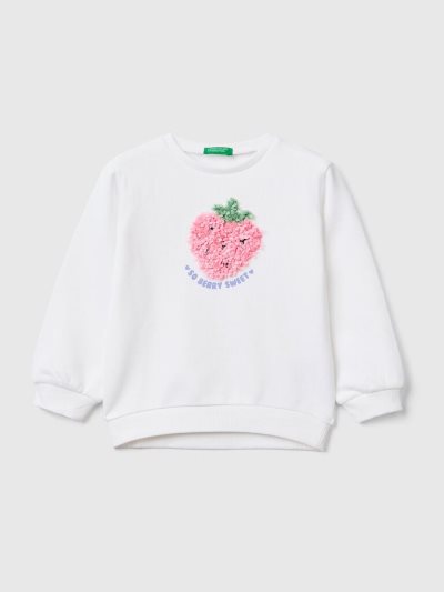 Kids' Benetton Petal Look Applique Sweatshirt White | NZ796181