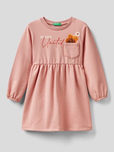 Kids' Benetton Photo Print Dress Pastel Pink | NZ700969