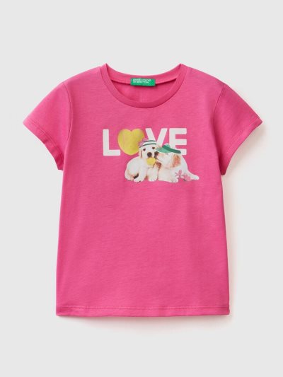 Kids' Benetton Photographic Print Short Sleeve T-shirts Fuchsia | NZ180014