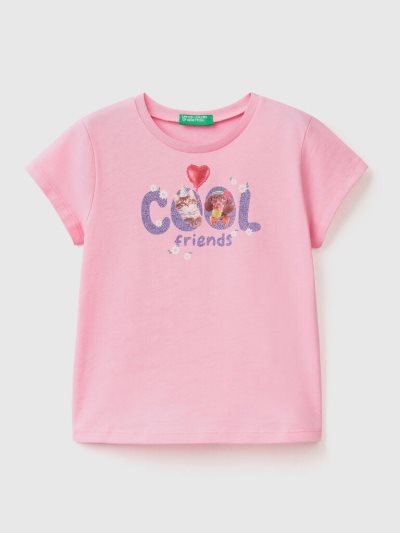 Kids' Benetton Photographic Print Short Sleeve T-shirts Pink | NZ714238