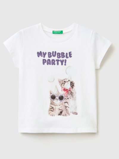 Kids' Benetton Photographic Print Short Sleeve T-shirts White | NZ768871
