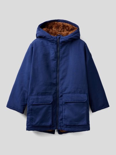Kids' Benetton Pockets Padded Parka Coats Dark Blue | NZ264618