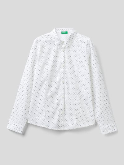 Kids' Benetton Polka Dot Stretch Cotton Blend Shirts Creamy White | NZ395848