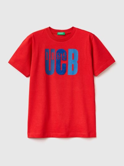 Kids' Benetton Print And Embroidery Short Sleeve T-shirts Red | NZ474495