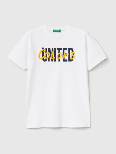 Kids' Benetton Print And Embroidery Short Sleeve T-shirts White | NZ853397