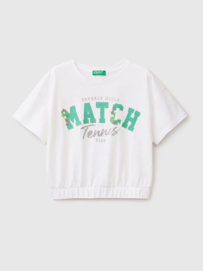 Kids' Benetton Print And Glitter Short Sleeve T-shirts White | NZ822700