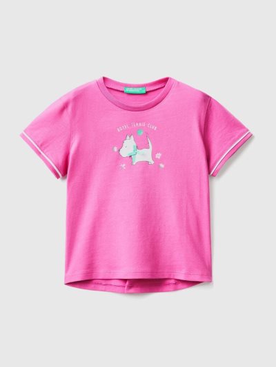 Kids' Benetton Print And Patch Short Sleeve T-shirts Fuchsia | NZ597425