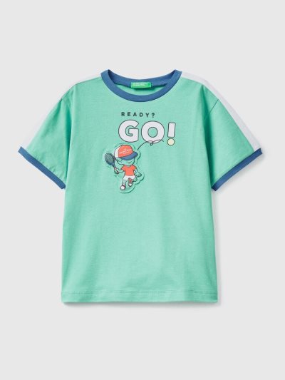 Kids' Benetton Print And Patch Short Sleeve T-shirts Green | NZ799074