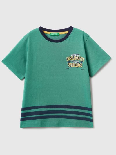 Kids' Benetton Print And Patches Short Sleeve T-shirts Dark Green | NZ532524