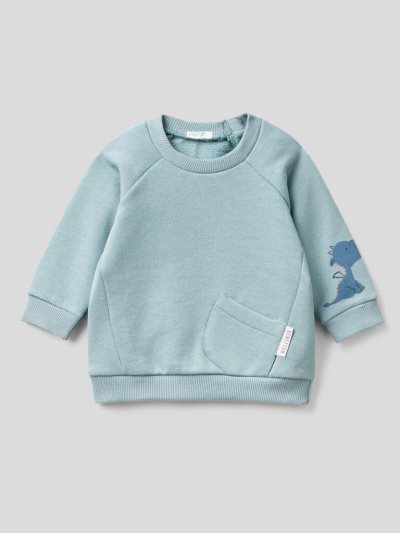 Kids' Benetton Print And Pocket Hoodie Light Blue | NZ319742