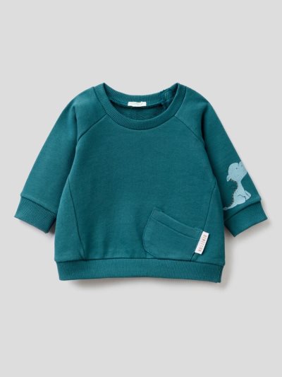 Kids' Benetton Print And Pocket Hoodie Teal | NZ187587