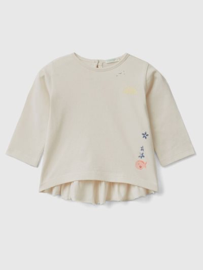 Kids' Benetton Print And Ruffles T Shirts Vanilla | NZ175735