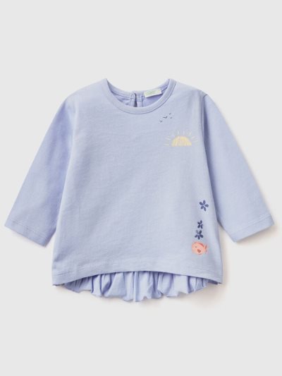 Kids' Benetton Print And Ruffles T Shirts Sky Blue | NZ782046