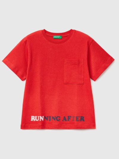 Kids' Benetton Print On Front And Back Short Sleeve T-shirts Red | NZ161661