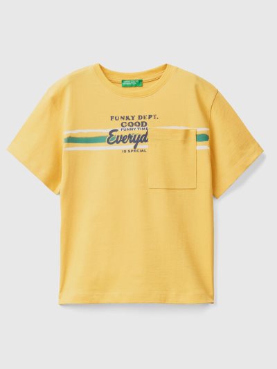 Kids' Benetton Print On Front And Back Short Sleeve T-shirts Yellow | NZ679724