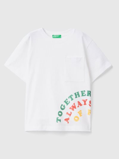 Kids' Benetton Print On Front And Back Short Sleeve T-shirts White | NZ959923