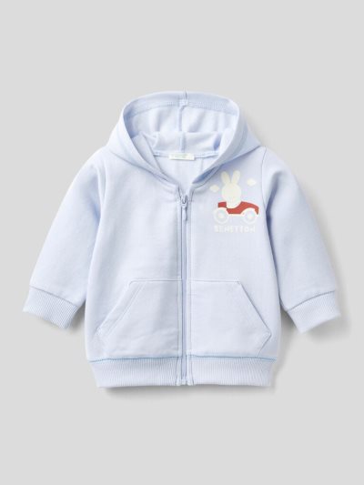 Kids' Benetton Print On The Pocket Hoodie Sky Blue | NZ030125