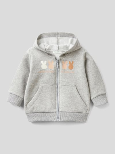 Kids' Benetton Print On The Pocket Hoodie Grey | NZ113814