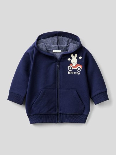 Kids' Benetton Print On The Pocket Hoodie Dark Blue | NZ188642