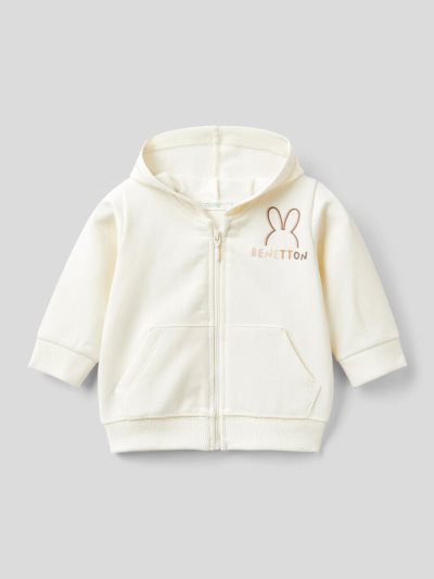 Kids' Benetton Print On The Pocket Hoodie Creamy White | NZ615447