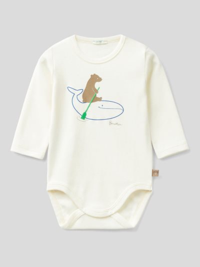 Kids' Benetton Print Organic Cotton Bodysuits Creamy White | NZ297376