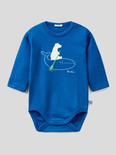 Kids' Benetton Print Organic Cotton Bodysuits Bright Blue | NZ894599