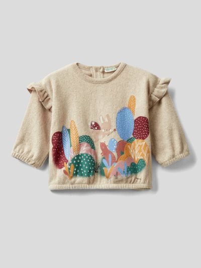 Kids' Benetton Print Recycled Cotton Blend Hoodie Creamy White | NZ317718