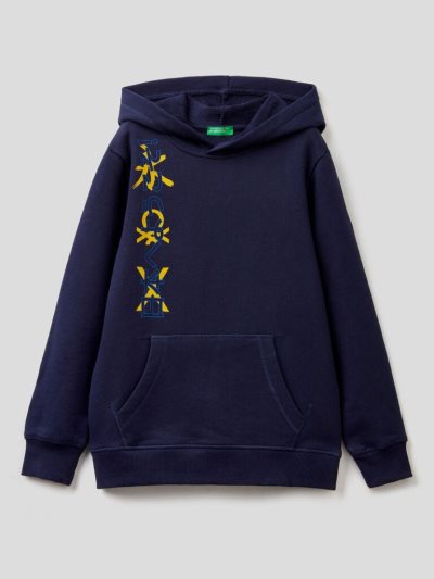 Kids' Benetton Printed Hoodie Dark Blue | NZ443879