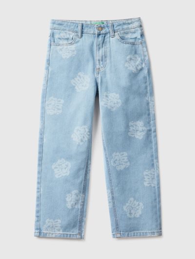 Kids' Benetton Printed Straight Fit Jeans Light Blue | NZ959978