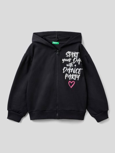 Kids' Benetton Printed Warm Hoodie Black | NZ803839