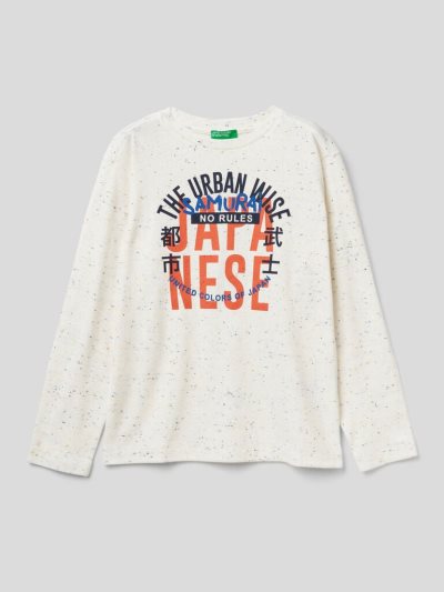 Kids' Benetton Prints On Front And Back Long Sleeve T-shirts Creamy White | NZ423514