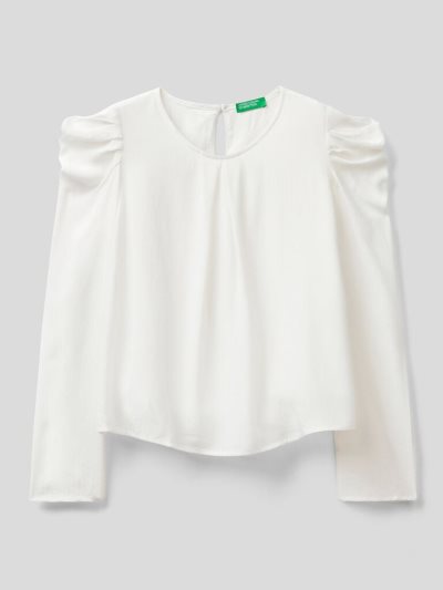 Kids' Benetton Puff Sleeves Blouse Creamy White | NZ239827