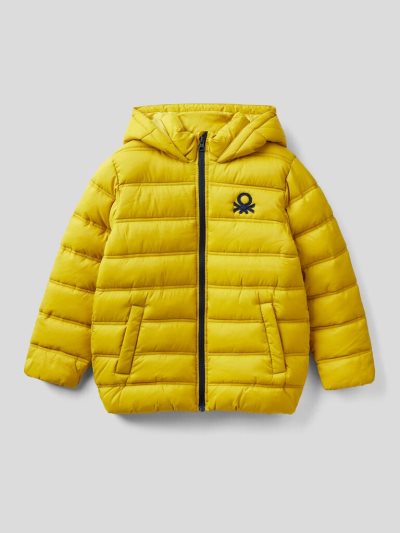 Kids' Benetton Puffer Hood And Logo Padded Jackets Mustard | NZ040032