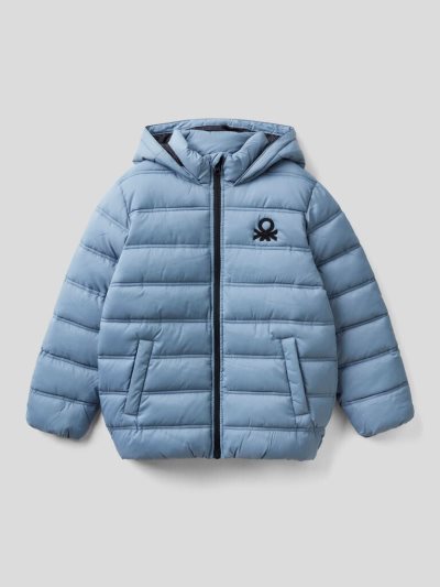 Kids' Benetton Puffer Hood And Logo Padded Jackets Air Force Blue | NZ565646