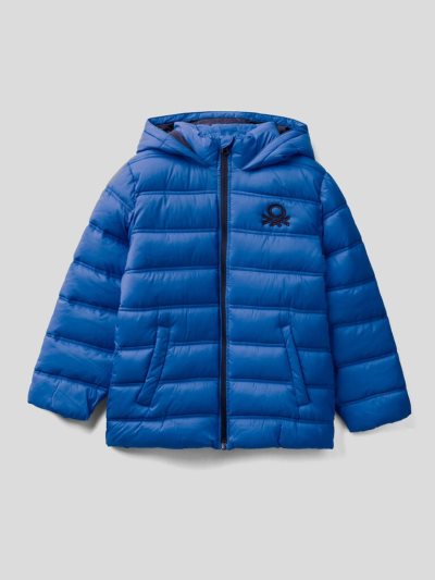 Kids' Benetton Puffer Hood And Logo Padded Jackets Bright Blue | NZ707306