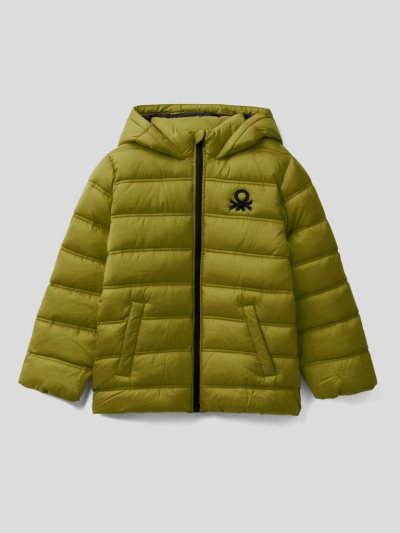 Kids' Benetton Puffer Hood And Logo Padded Jackets Military Green | NZ814079
