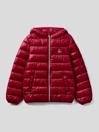 Kids' Benetton Puffer Hood Light Jackets Burgundy | NZ045149