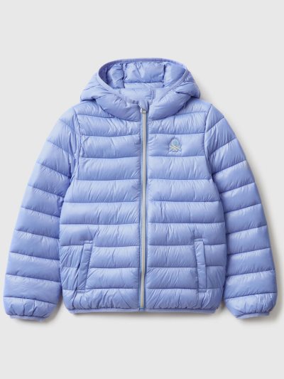Kids' Benetton Puffer Hood Light Jackets Periwinkle | NZ289170