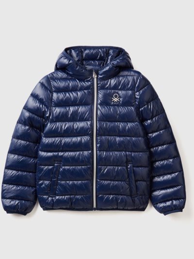 Kids' Benetton Puffer Hood Light Jackets Dark Blue | NZ444058
