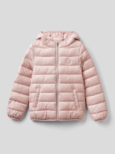 Kids' Benetton Puffer Hood Light Jackets Soft Pink | NZ483417